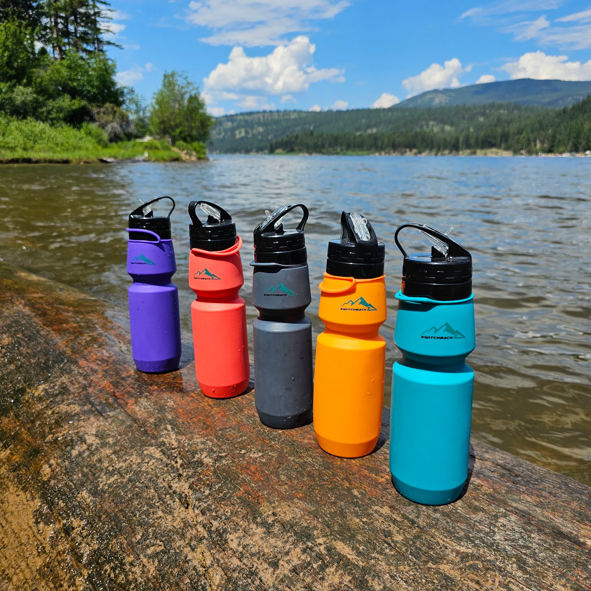 Collapsible Water Bottles In Teal, Black, Purple, Peach, Orange
